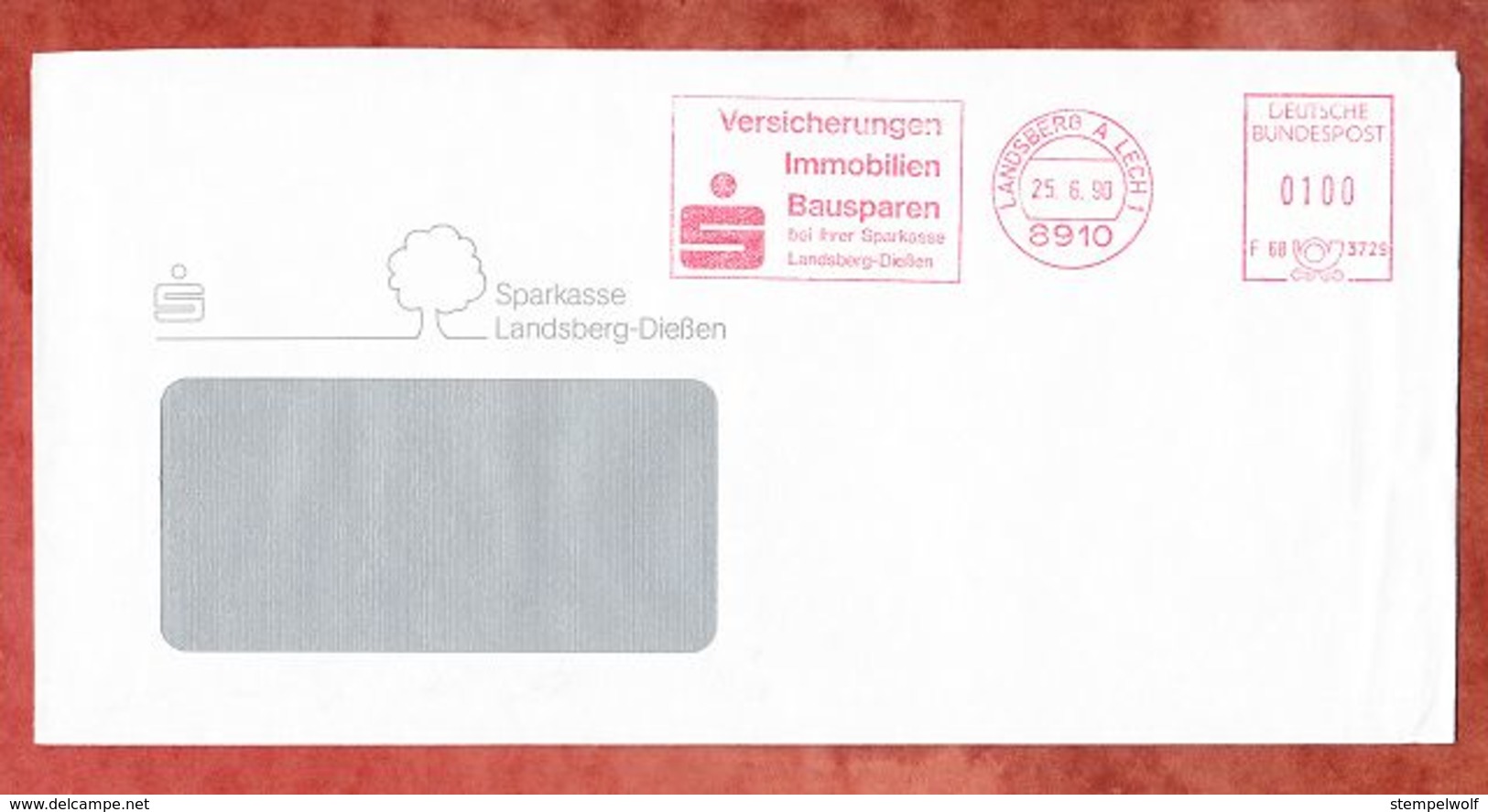 Brief, Francotyp-Postalia F68-3729, Sparkasse Landsberg-Diessen, 100 Pfg, 1990 (57925) - Maschinenstempel (EMA)