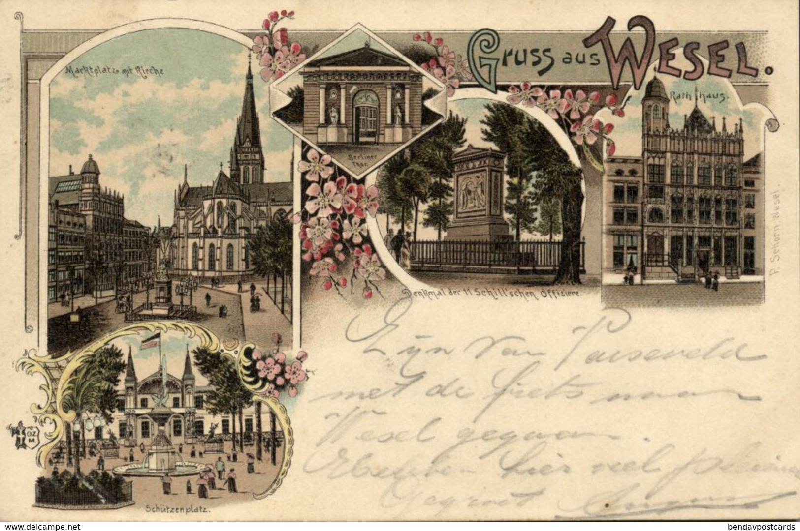 WESEL, Marktplatz, Schützenplatz, Denkmal, Rathaus, Berliner Tor (1899) AK - Wesel