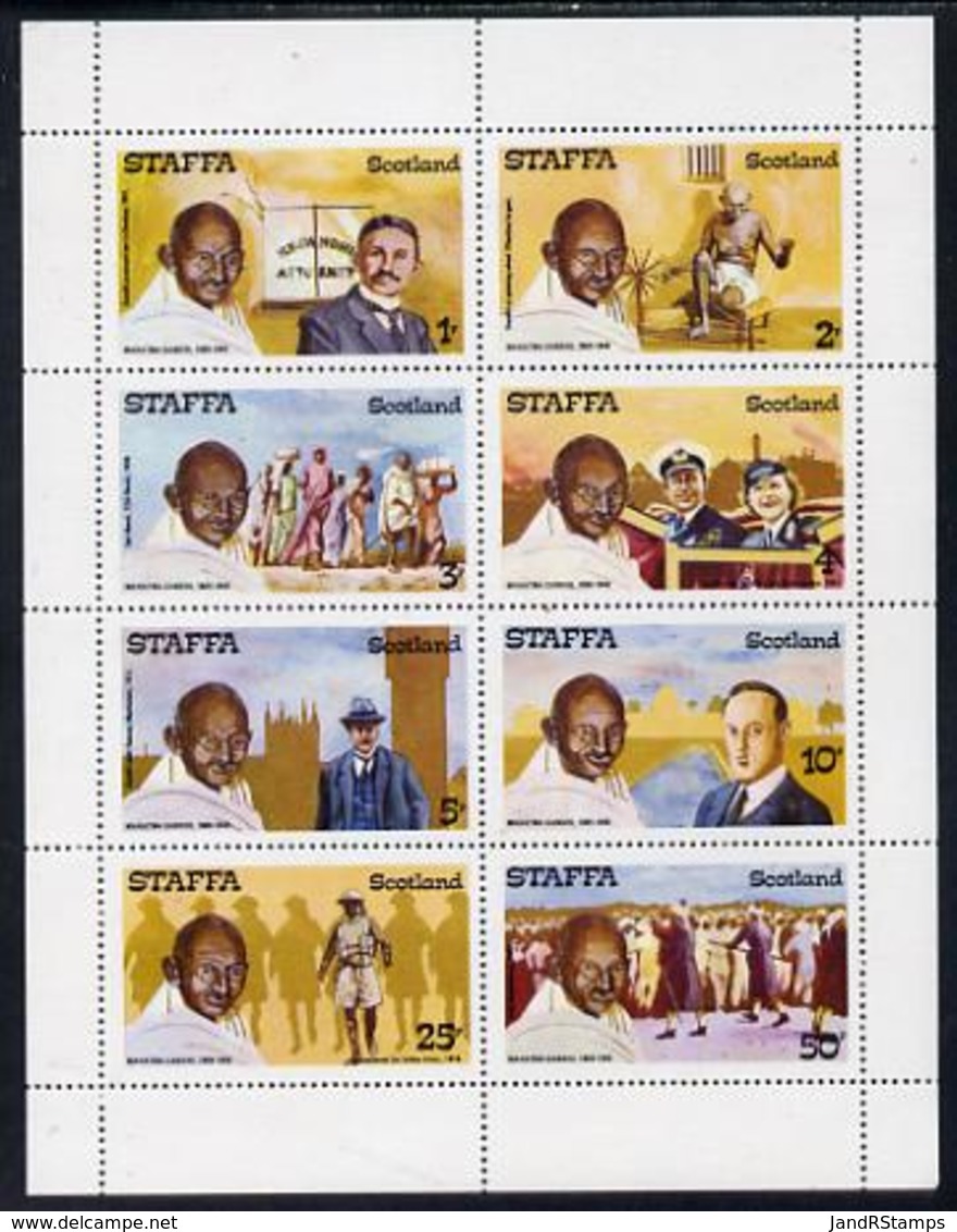 Staffa 1979 Gandhi Perf Set Of 8 Values (1p To 50p) U/M PERSONALITIES TEXTILES COTTON GANDHI SPINNING  LAW - Emisiones Locales