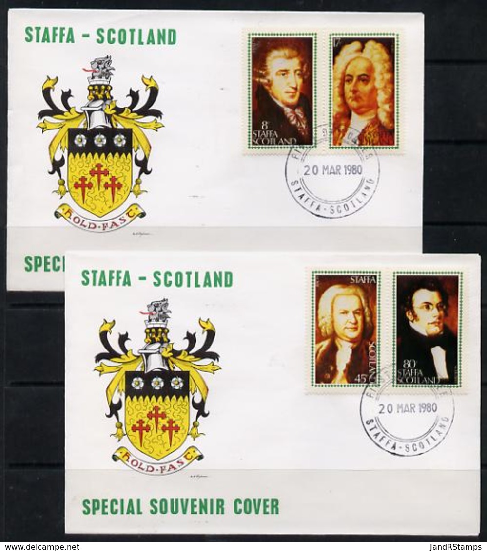 Staffa 1980 Composers (Haydn, Handel, Schubert & Bach) Perf Set Of 4 On 2 FDC MUSIC PERSONALITIES OPERA - Local Issues
