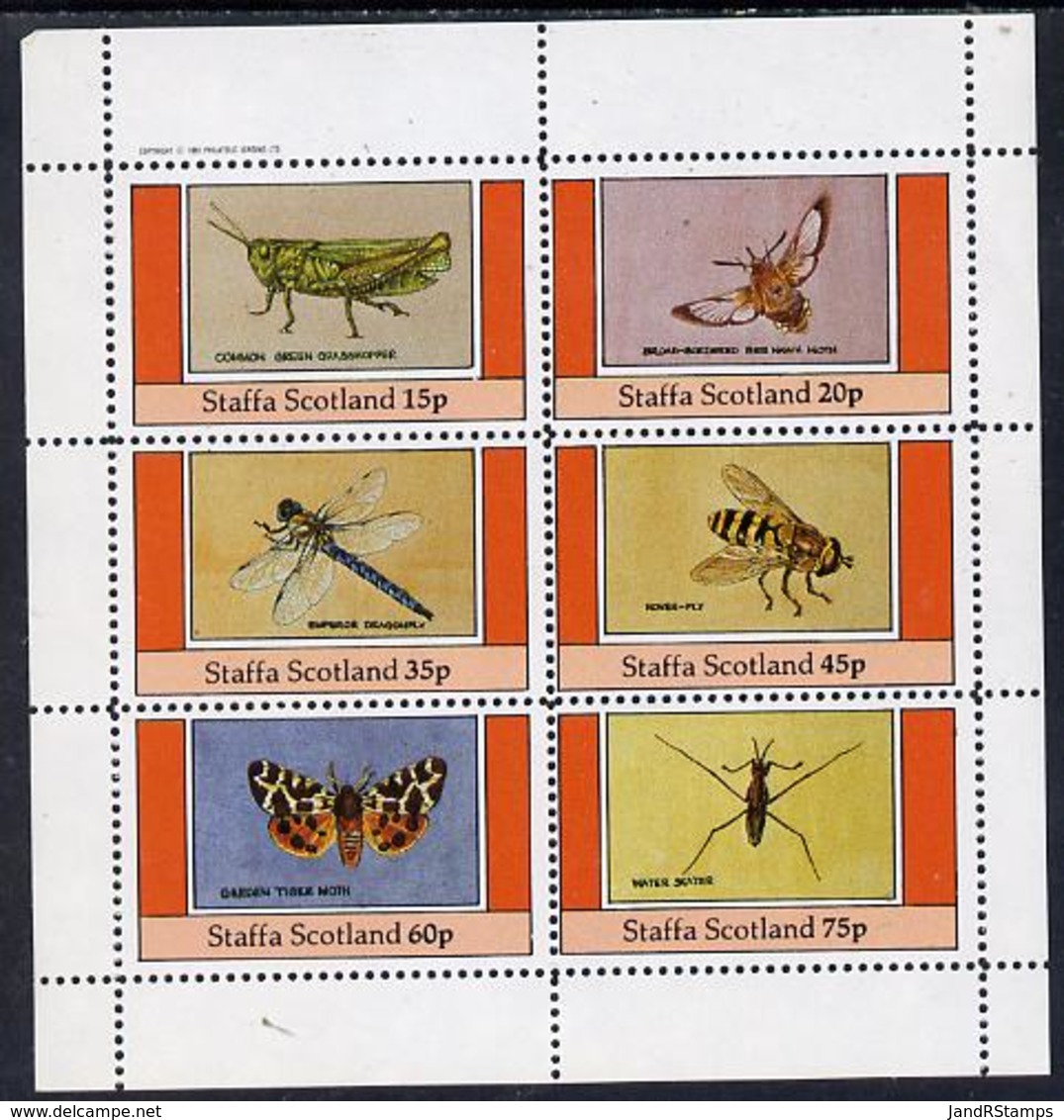 Staffa 1982 Insects (Grasshopper, Tiger Moth Etc) Perf Set Of 6 Values (15p To 75p) Unmounted Mint INSECTS DRAGONFLIES - Local Issues