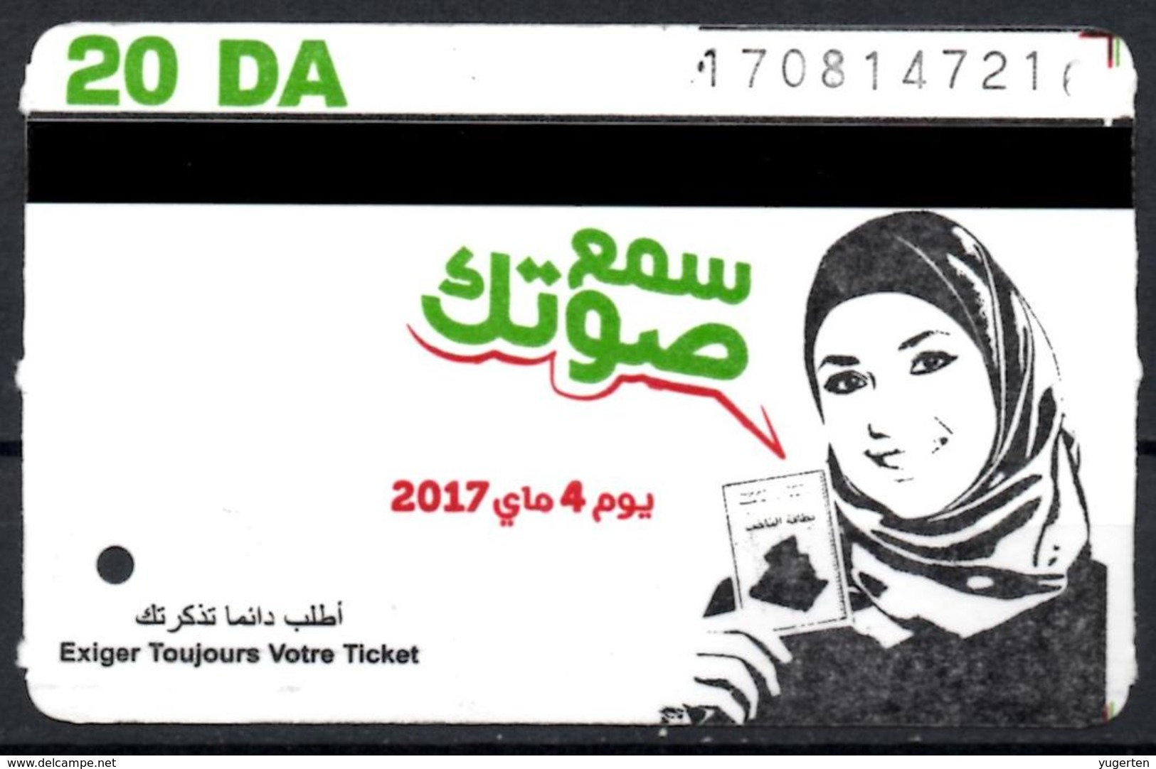 1 Ticket Transport Algeria Bus Algiers Alger - Biglietto Dell'autobus Elections 1 Billete De Autobús - 1 Busticket - Mondo