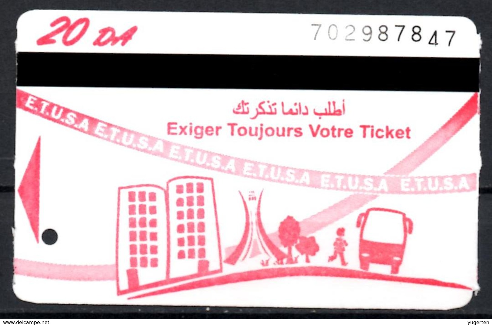 1 Ticket Transport Algeria Bus Algiers Alger - Biglietto Dell'autobus - Red Rouge 1 Billete De Autobús - 1 Busticket - Wereld