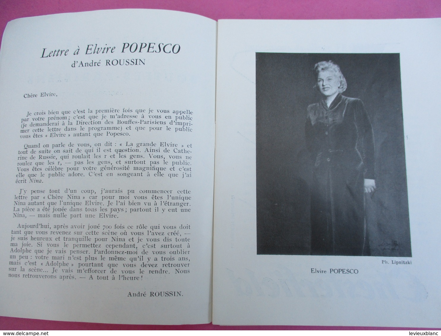 Théâtre Des BOUFFES PARISIENS/ NINA/ André Roussin/Elvire POPESCO/Guy Saint Clair/ 1952   PROG177 - Programma's