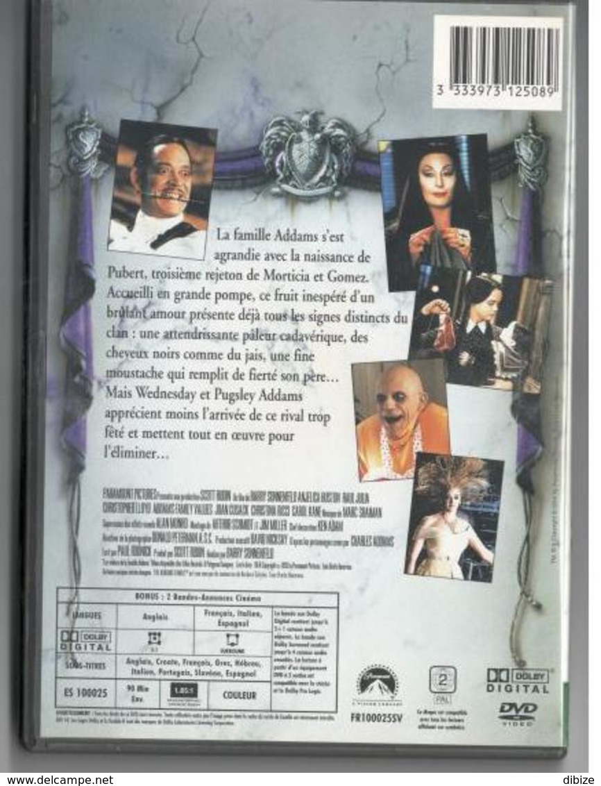 DVD Les Valeurs De La Famille Addams Anjelica Huston, Raul Julia, Christopher Lloyd, Joan Cusack. - Horror