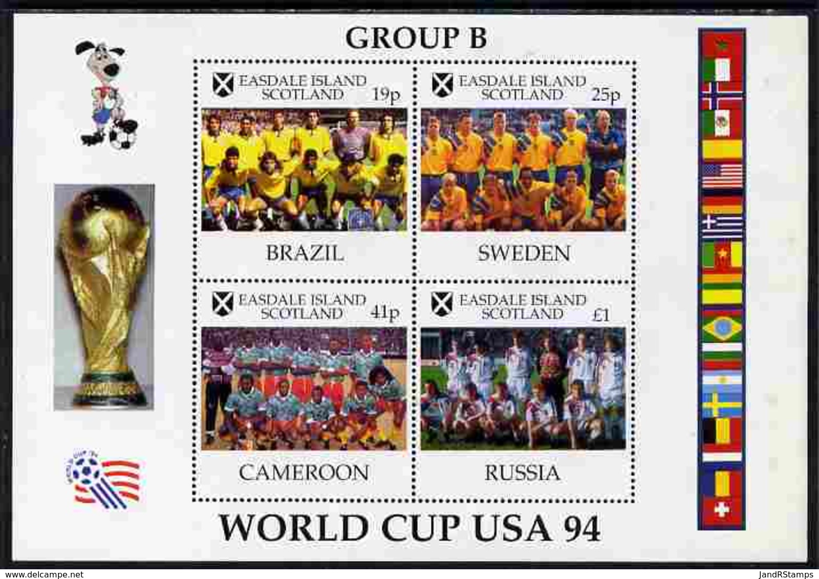 Easdale 1994 Football World Cup - Group B Countries Perf Sheetlet Containing 4 Values, Unmounted Mint - Emissione Locali