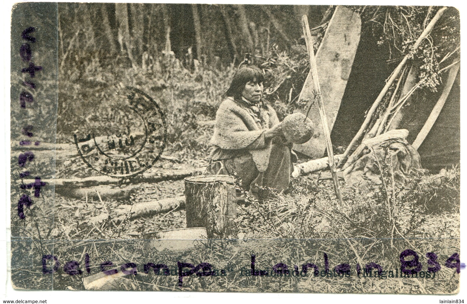 - Chili - Auna Fabricando Cestos - ( Magallanos ), Non écrite, Peu Courante, Cachet , Ancienne TBE, Scans.. - Chili