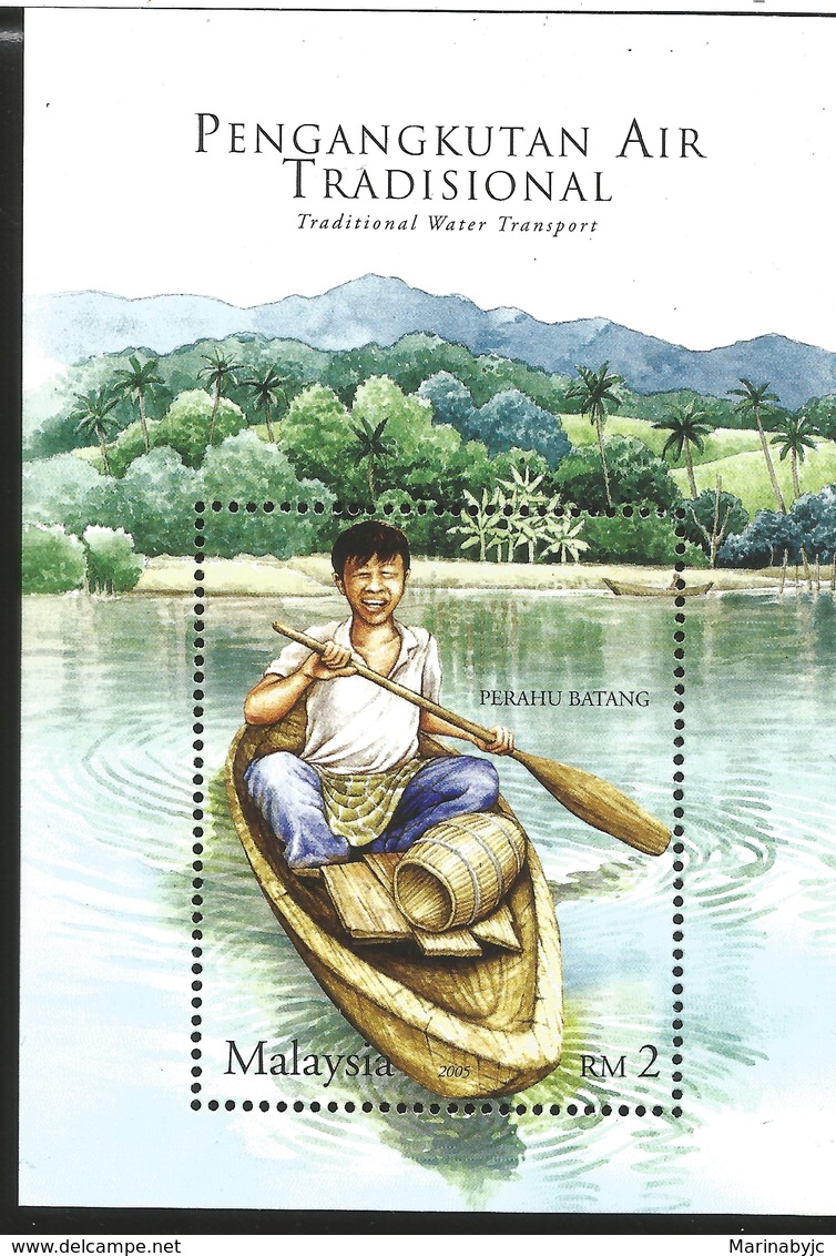 J) 2005 MALAYSIA, TRADITIONAL WATER TRANSPORT, BOAT, SOUVENIR SHEET, MNH - Malaysia (1964-...)