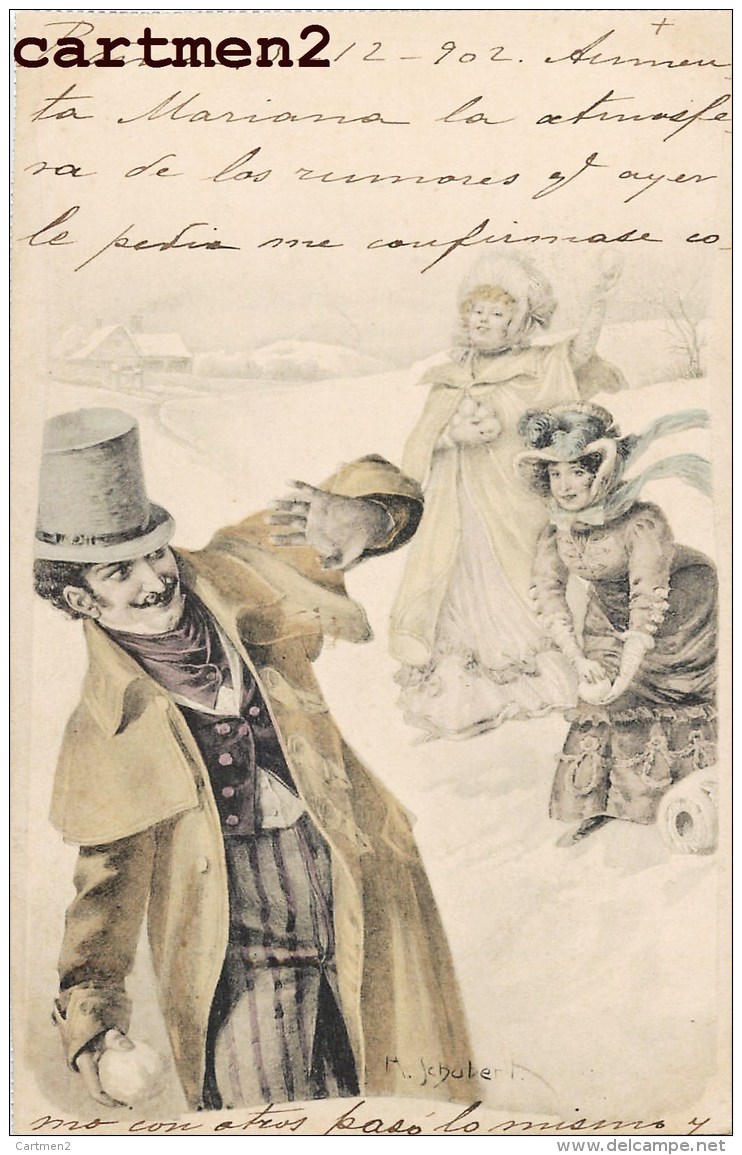 ILLUSTRATEUR SCHUBERT JOYEUX-NOEL VIENNOISE COUPLE M.M. VIENNE M. MUNK HIVER 1900 - Schubert