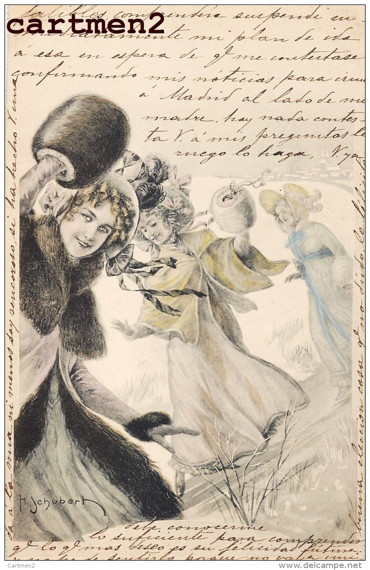 ILLUSTRATEUR SCHUBERT JOYEUX-NOEL VIENNOISE COUPLE M.M. VIENNE M. MUNK HIVER 1900 - Schubert