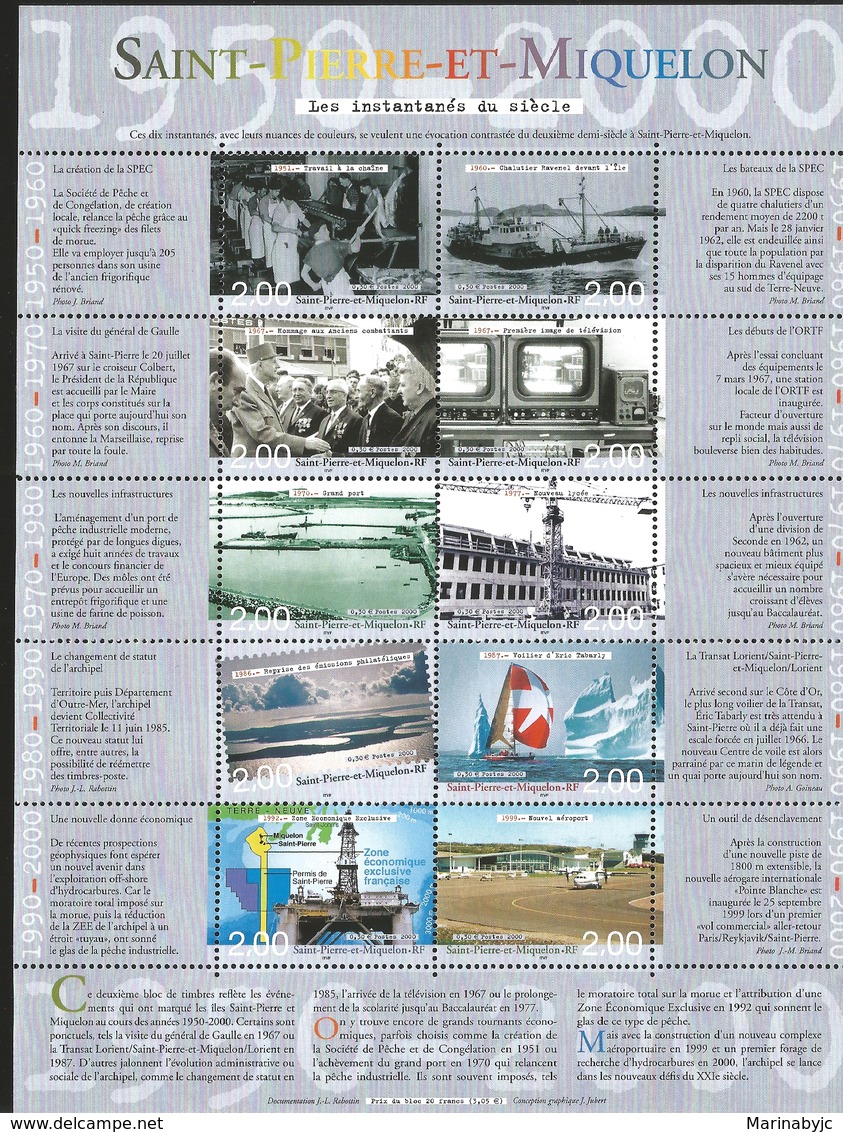 J) 2000 SAINT PIERRE AND MIQUELON, BOAT, AIRPLANE, RAILWAY, SEA, TOWER, ICEBERG, SOUVENIR SHEET, MNH - Autres - Europe
