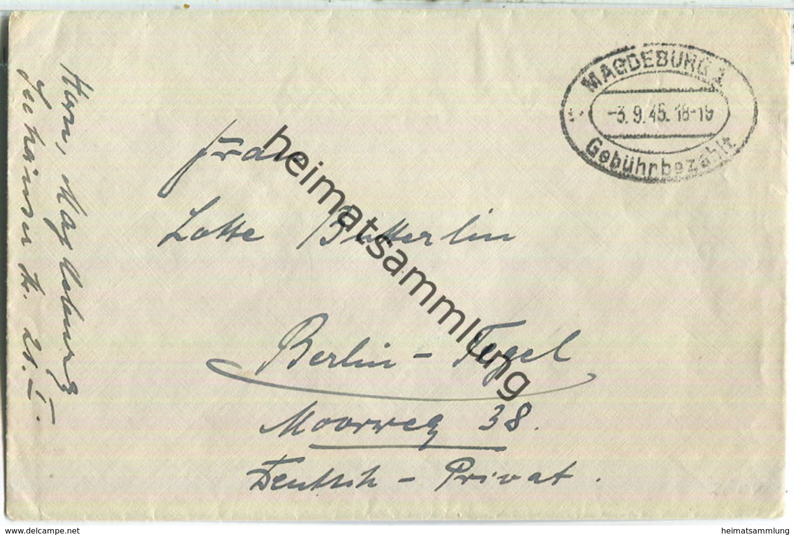 Brief Aus Magdeburg 1 Vom 03.09.1945 Mit 'Gebühr Bezahlt' Stempel C1h In Schwarz - Sonstige & Ohne Zuordnung