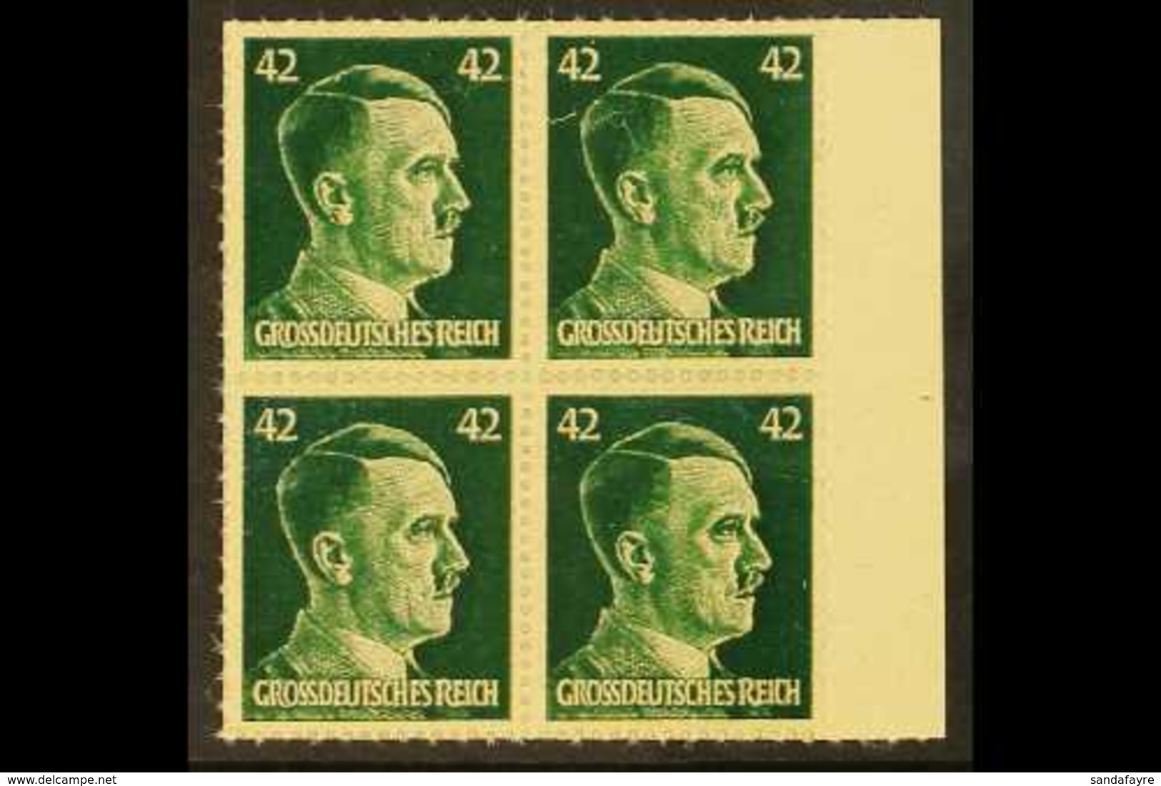 FILM MEMORABILIA - STAMPS. 42pf Green Grossdeutsches Reich Hitler Marginal Block Of 4 Reproduction Stamps Made Exclusive - Sin Clasificación