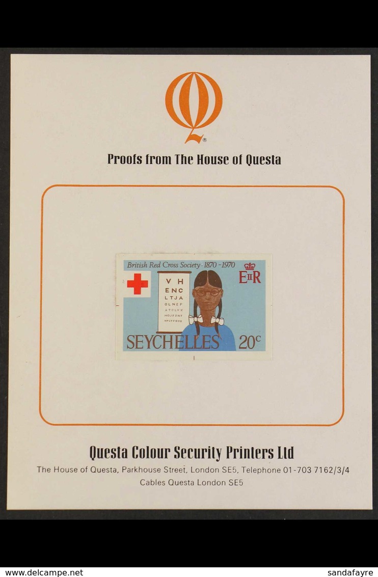 RED CROSS SEYCHELLES 1970 Red Cross Centenary, 20c Value, IMPERFORATE PROOF (as SG 284) Affixed To Questa Presentation C - Sin Clasificación