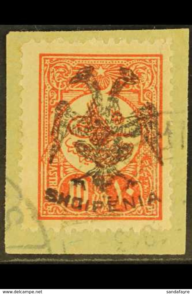 1913 10pi Dull Red, Ovptd "Eagle" In Black, SG 10 (Mi 11), Superb Used On Piece With Durres Cancel. Rare And Elusive Sta - Albania