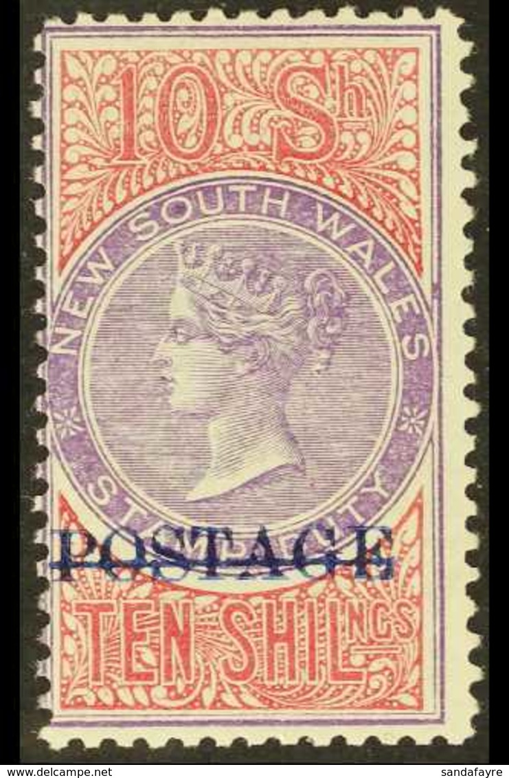 NEW SOUTH WALES 1894-1904 Overprinted "POSTAGE" In Blue 10s Violet And Claret, Perf 11, SG 275a, Fine Mint. Very Fresh!  - Otros & Sin Clasificación