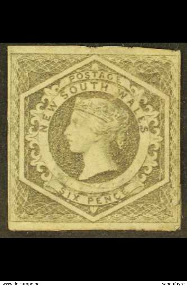 NEW SOUTH WALES 1854-59 6d Grey Imperf, SG 90, Unused No Gum With 4 Margins, Small Faults / Repair. Good- Looker, Cat £1 - Otros & Sin Clasificación