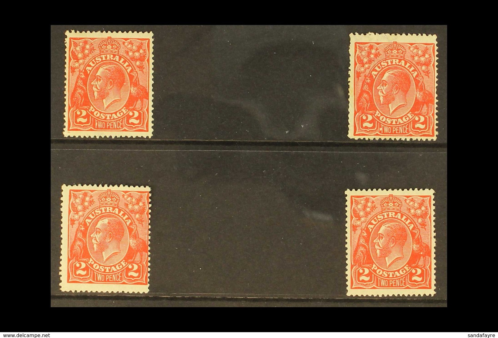 1918-23 KGV 2D HEAD SPECIALIST VARIETIES. A Quad Of Mint Specialist Varieties Of The 2d Rose Scarlet (SG 63), Including  - Otros & Sin Clasificación