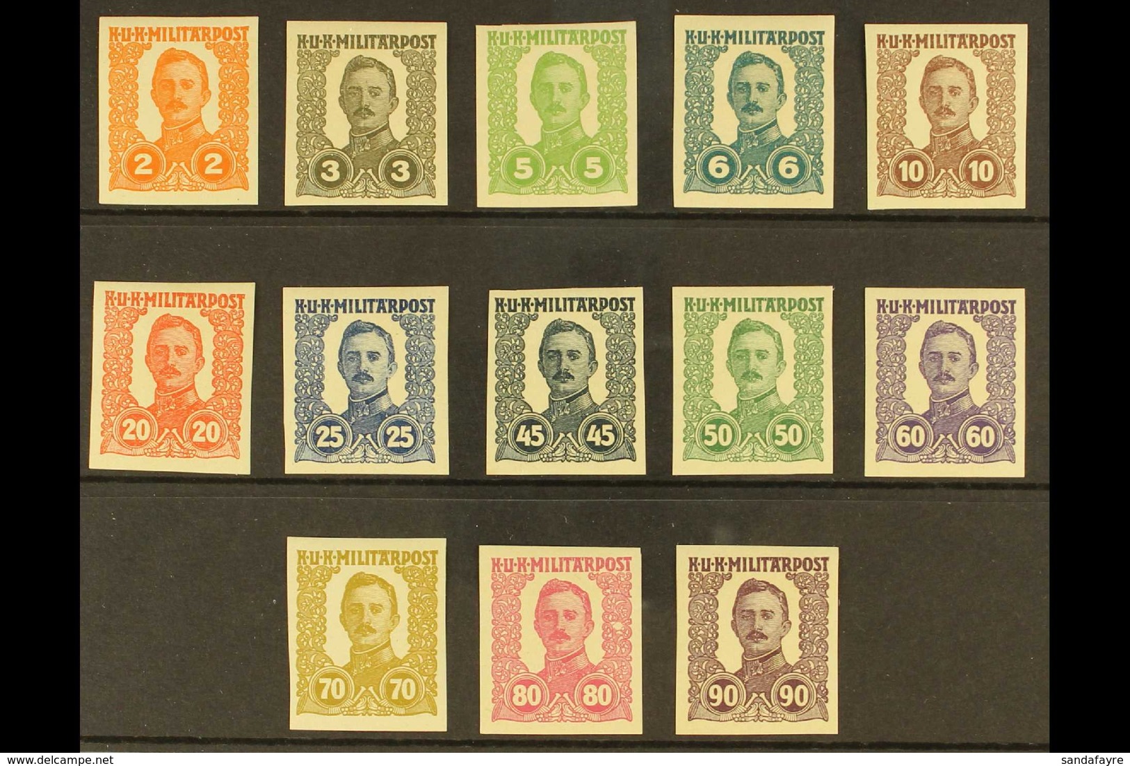 BOSNIA AND HERZEGOVINA 1918 Emperor Charles Complete UNISSUED IMPERF Set, Michel I/XIII U, Very Fine Mint, Very Fresh. ( - Otros & Sin Clasificación