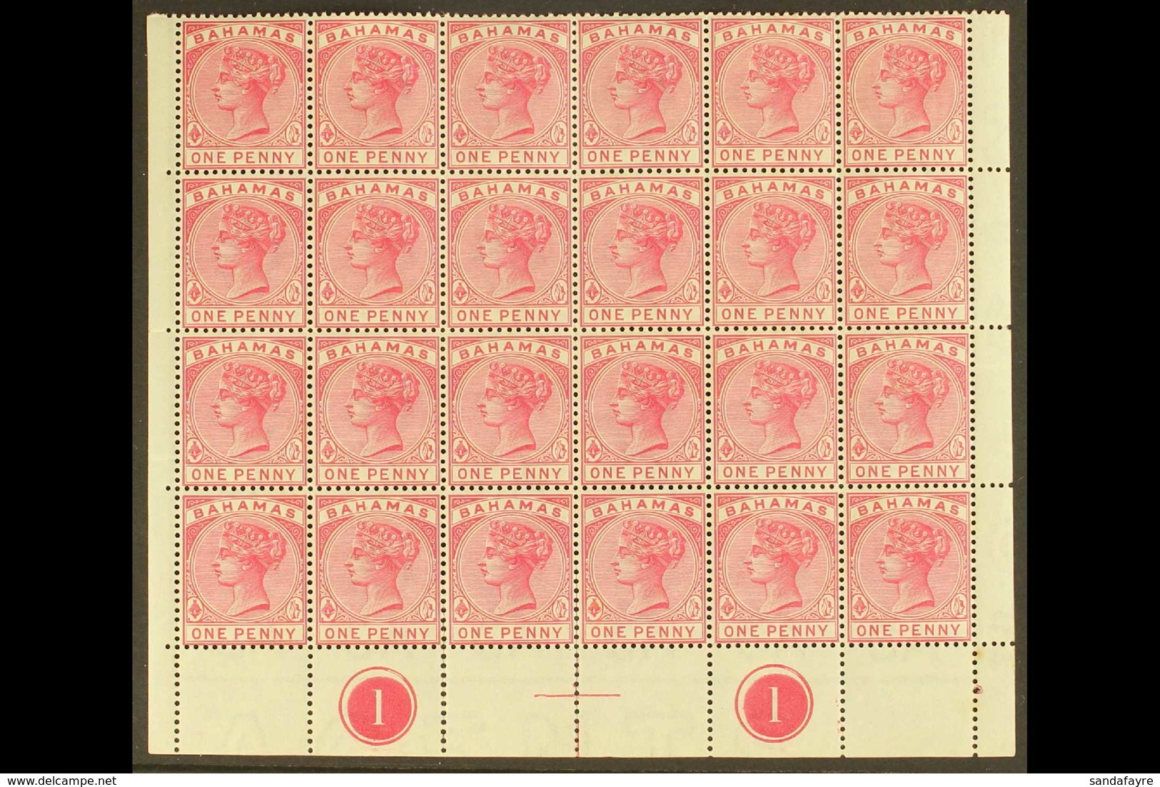 1884-90 1d Carmine-rose, SG 48, Superb Never Hinged Mint Marginal PLATE '2' BLOCK Of 24 (6x4, Four Bottom Rows Of The Sh - Otros & Sin Clasificación