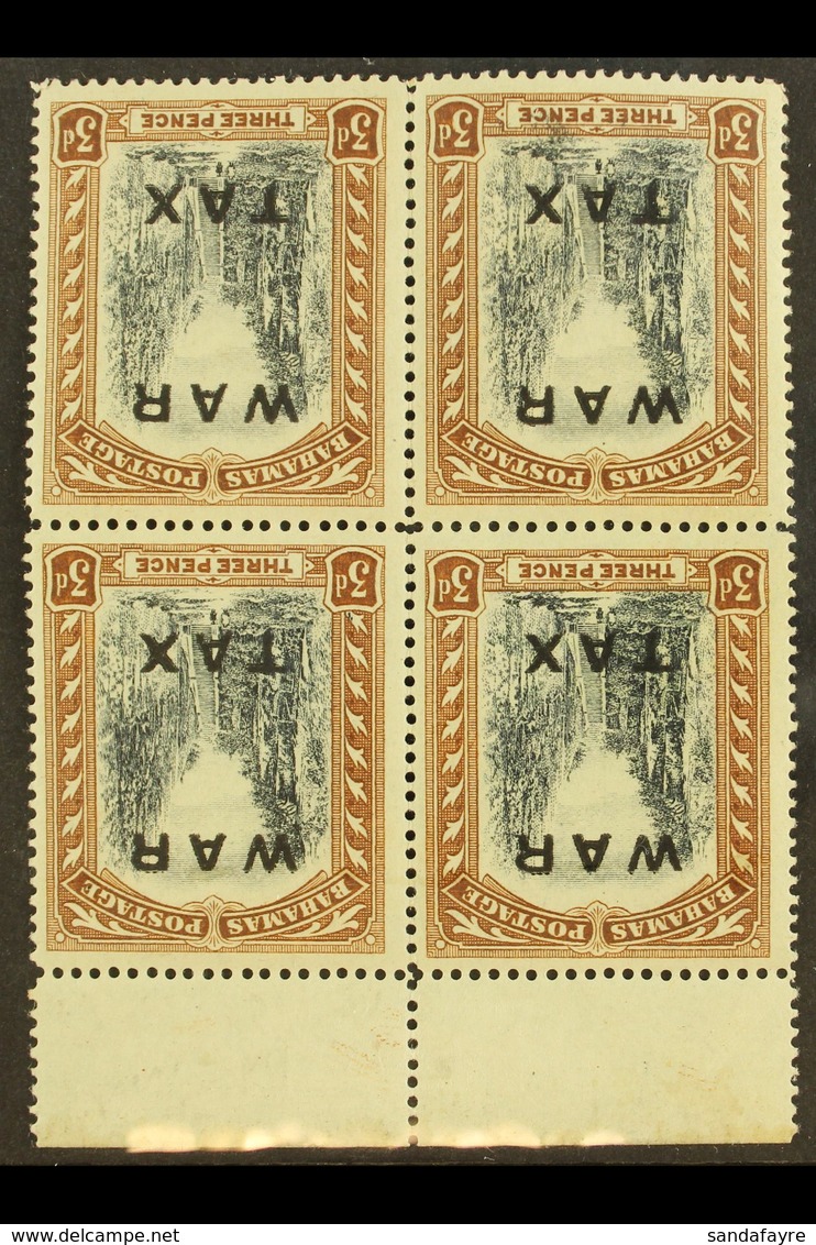 1919 3d Black And Brown "WAR TAX" With WATERMARK INVERTED, SG 105w, Never Hinged Mint BLOCK OF FOUR With Sheet Margin At - Otros & Sin Clasificación