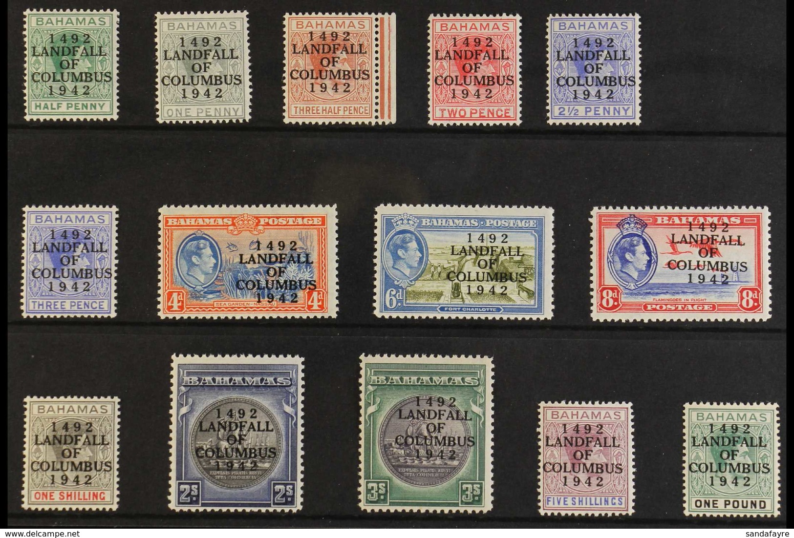 1942 "Landfall Of Columbus" Opt'd Set, SG 162/75a, Never Hinged Mint (14 Stamps) For More Images, Please Visit Http://ww - Otros & Sin Clasificación