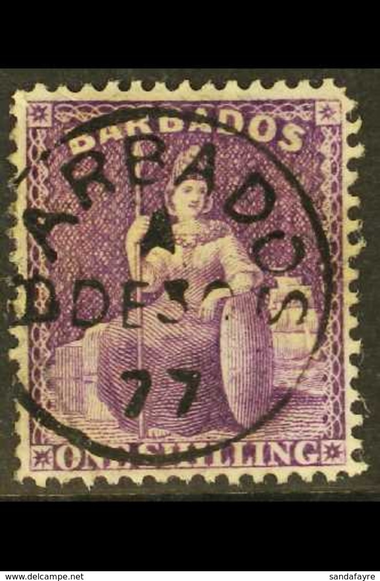 1875 1s Violet, Wmk CC, Perf 14, SG 82, Superb Used With Central Barbados A De 30 77 Cds Cancel. For More Images, Please - Barbados (...-1966)