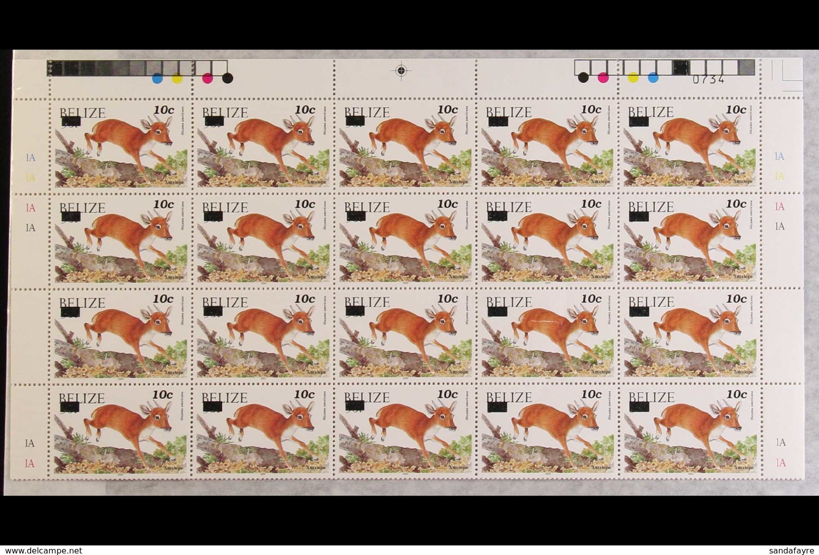 2004-05 10c On 50c Antelope Surcharge On Stamp With Imprint Date, SG 1312a, Never Hinged Mint COMPLETE GUTTER SHEET Of 5 - Bielorrusia