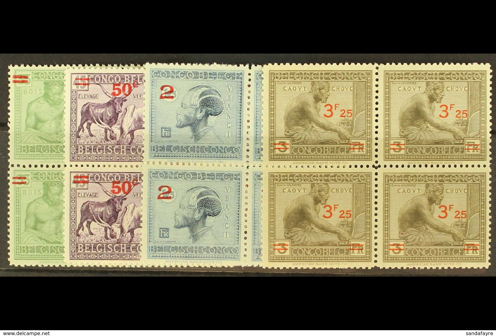 BELGIAN CONGO 1931-32 Surcharges Set, COB 159/161A, In Fine Never Hinged Mint Blocks Of Four. (16 Stamps) For More Image - Otros & Sin Clasificación