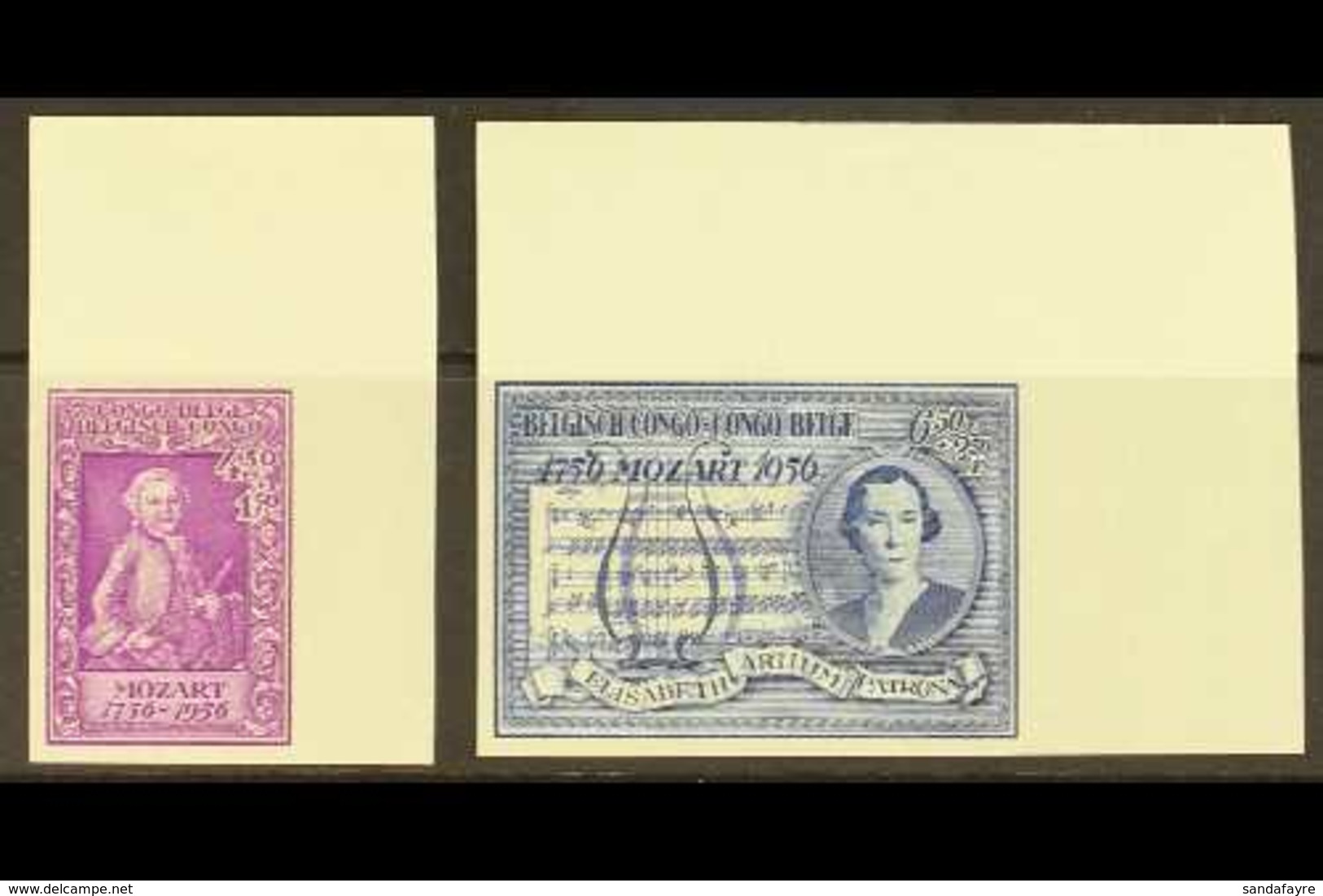 BELGIAN CONGO 1956 Mozart (Music) Set, COB 339/340 IMPERF, Fine Never Hinged Corner Examples. (2 Stamps) For More Images - Otros & Sin Clasificación