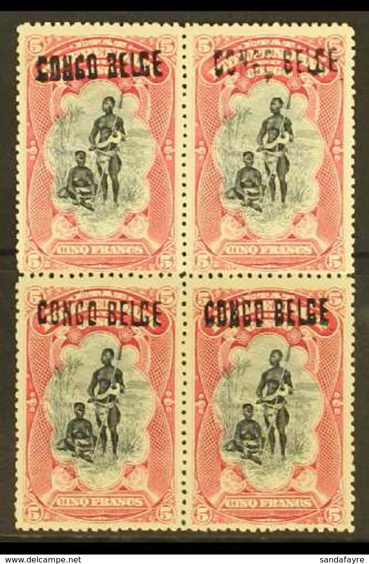 BELGIAN CONGO 1909 5f. Black And Lake, Local Overprint Type 1, COB 38L (1), Rare Block Of Four Fine Mint, With Two Never - Otros & Sin Clasificación