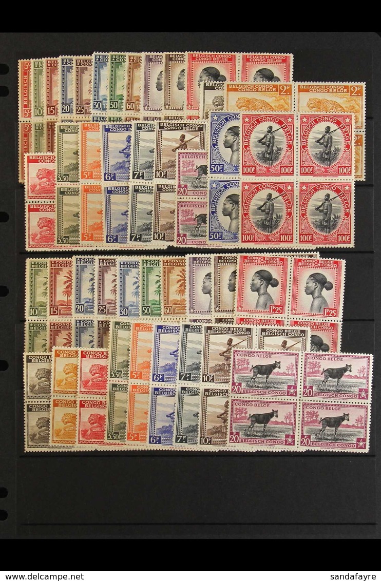 BELGIAN CONGO 1942-43 Pictorial Complete Sets, COB 228/267, In Fine Never Hinged Mint Blocks Of Four. (41 Blocks) For Mo - Otros & Sin Clasificación
