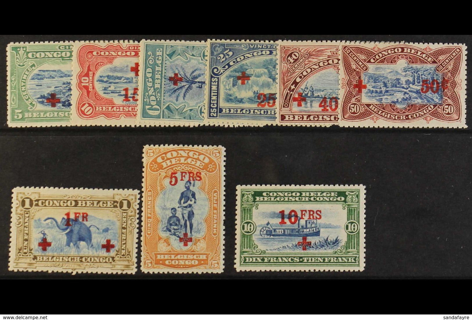 CONGO 1918 Red Cross Fund Set, COB 72/80, Fine Mint. (9 Stamps) For More Images, Please Visit Http://www.sandafayre.com/ - Otros & Sin Clasificación