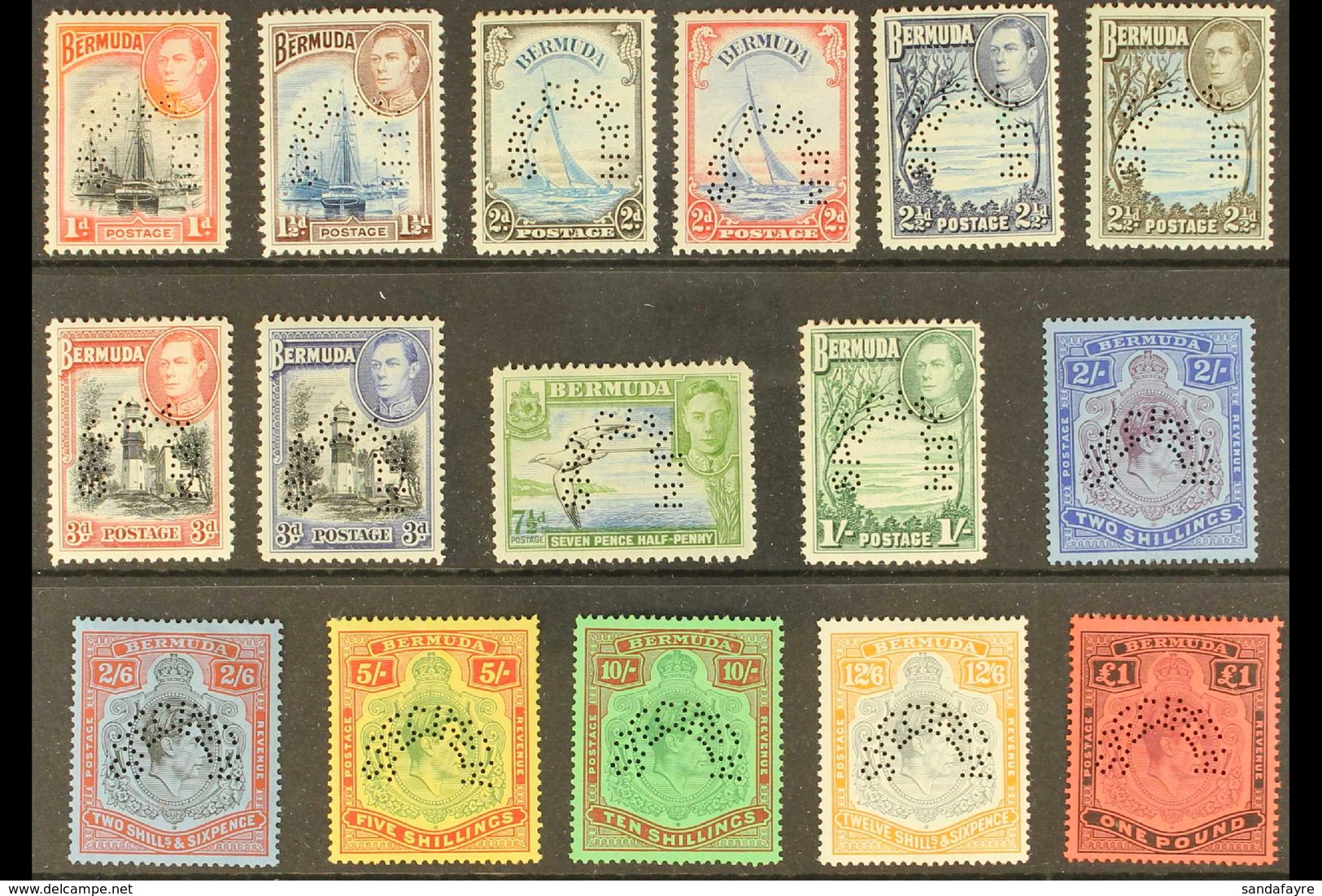 1938 Geo VI Set To £1 Complete, Perforated "Specimen", SG 110s/121s, Very Fine And Fresh Mint, Large Part Og. Rare And E - Bermudas