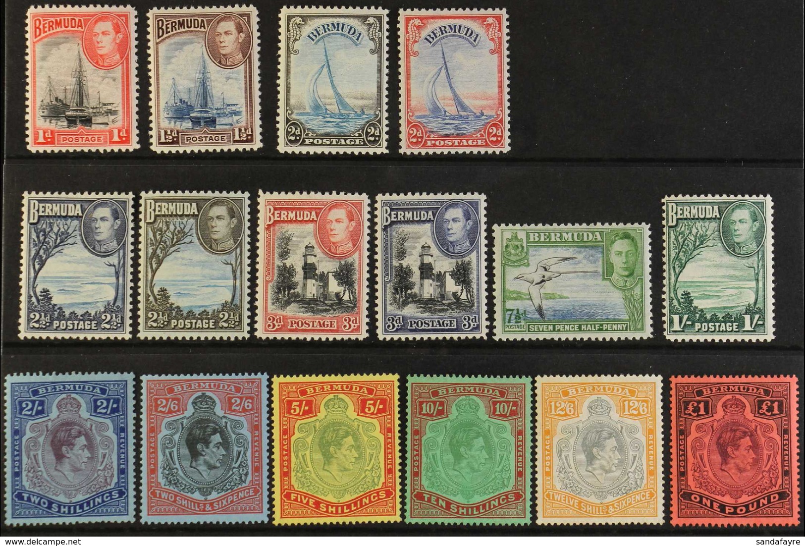 1938-52 Definitive Set, SG 110/21b, All Key Plate Values Are Perf 14, Very Fine Mint (16 Stamps) For More Images, Please - Bermudas