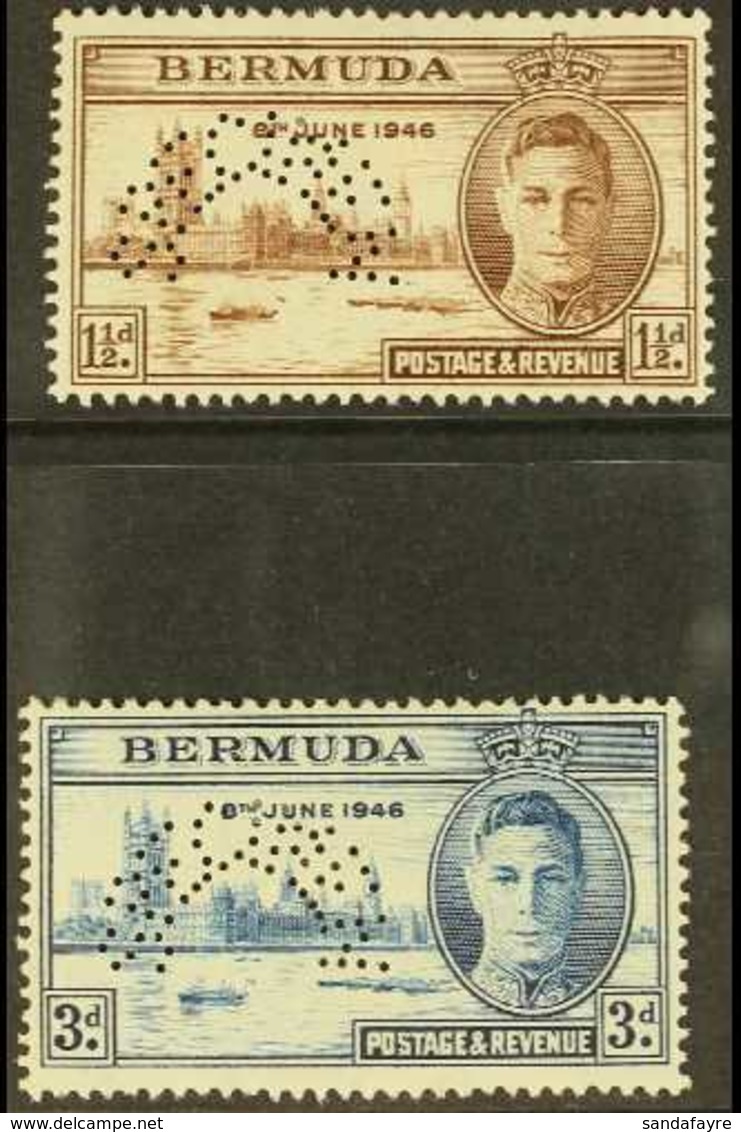 1946 Victory Pair, Perforated "Specimen", SG 123s/4s, Very Fine Mint, Large Part Og. (2 Stamps) For More Images, Please  - Bermudas