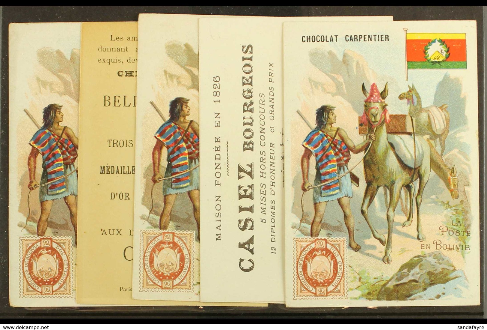 1908 Stamp Designs On Advertising Cards, All Different, Seldom Seen (5 Cards) For More Images, Please Visit Http://www.s - Bolivien