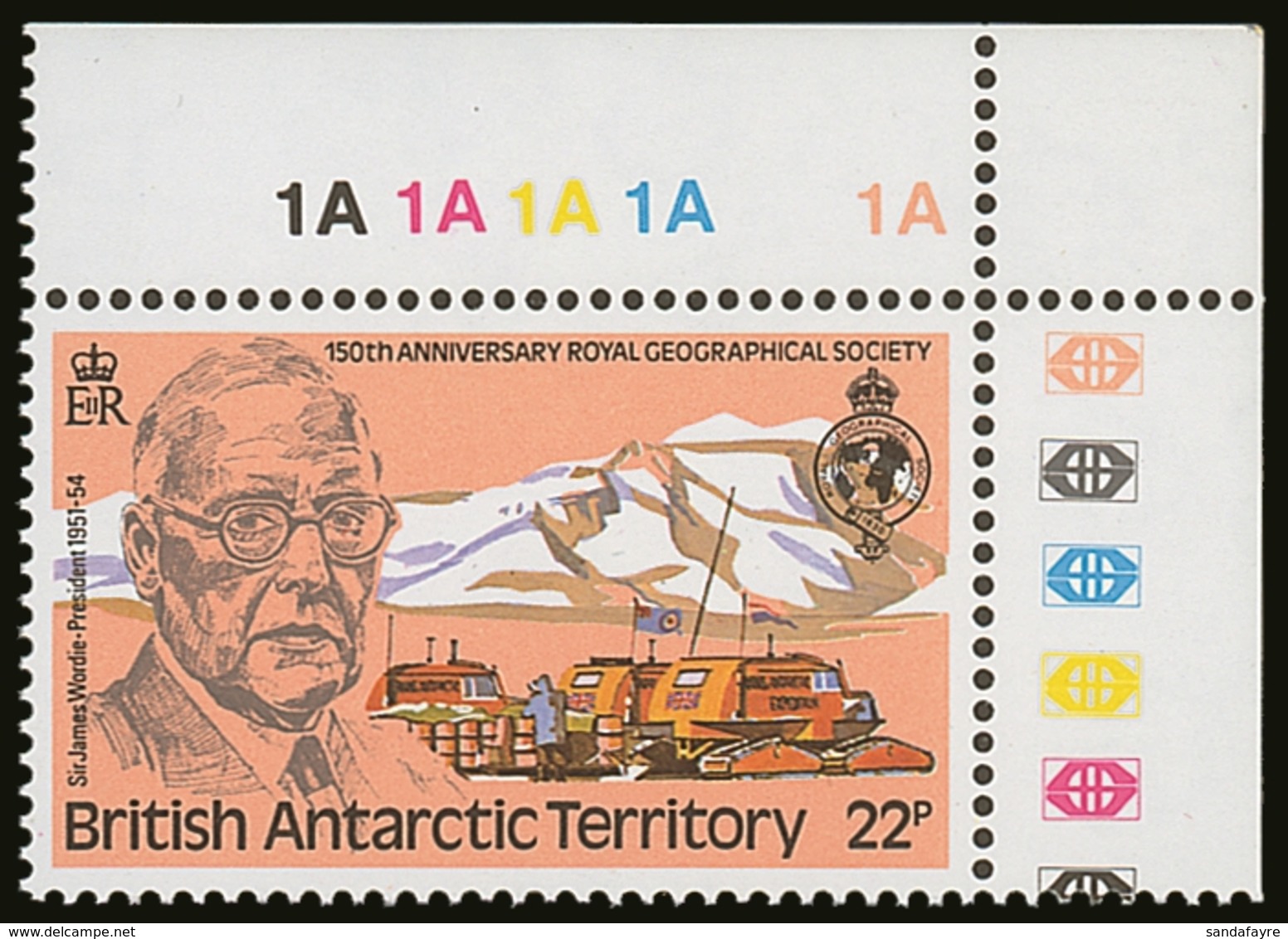 1980 22p Geographical Society With "Wmk Crown To Right Of CA" Variety, SG  97w, Never Hinged Mint Corner Marginal. For M - Otros & Sin Clasificación