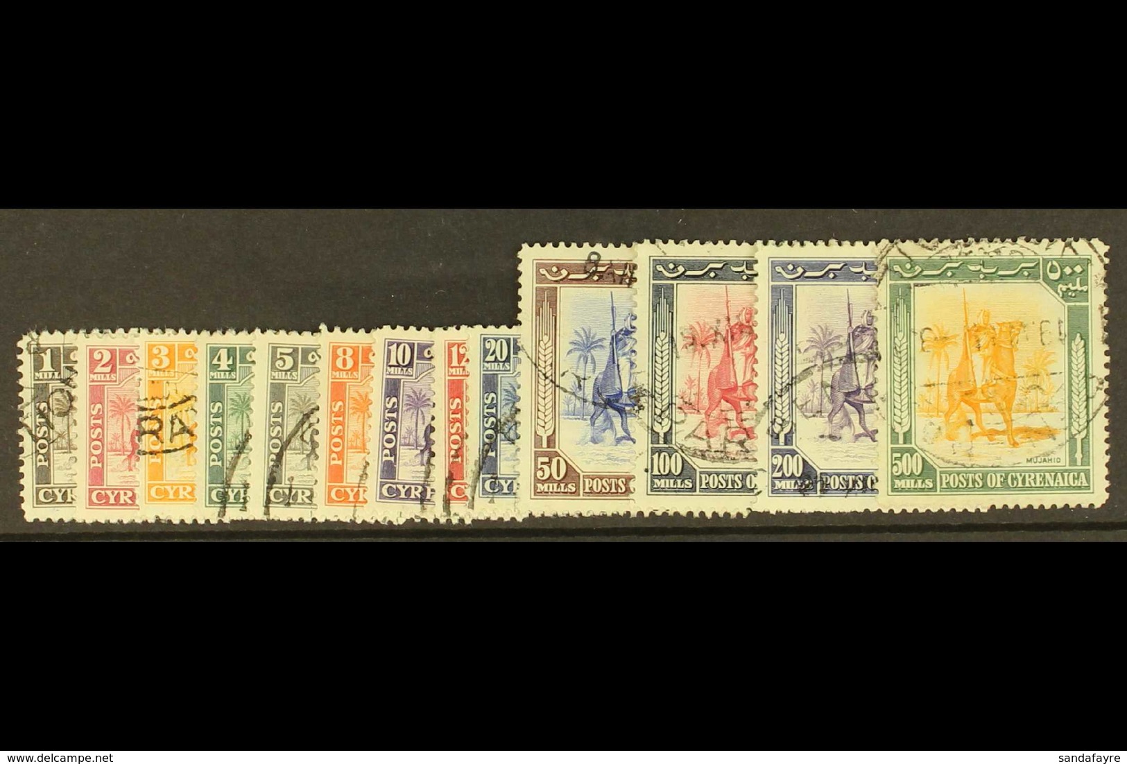 CYRENAICA 1950 "Horseman" Set Complete, SG 136/148, Used, 500m Pulled Perf At Foot Otherwise Very Fine . (13 Stamps) For - Africa Oriental Italiana