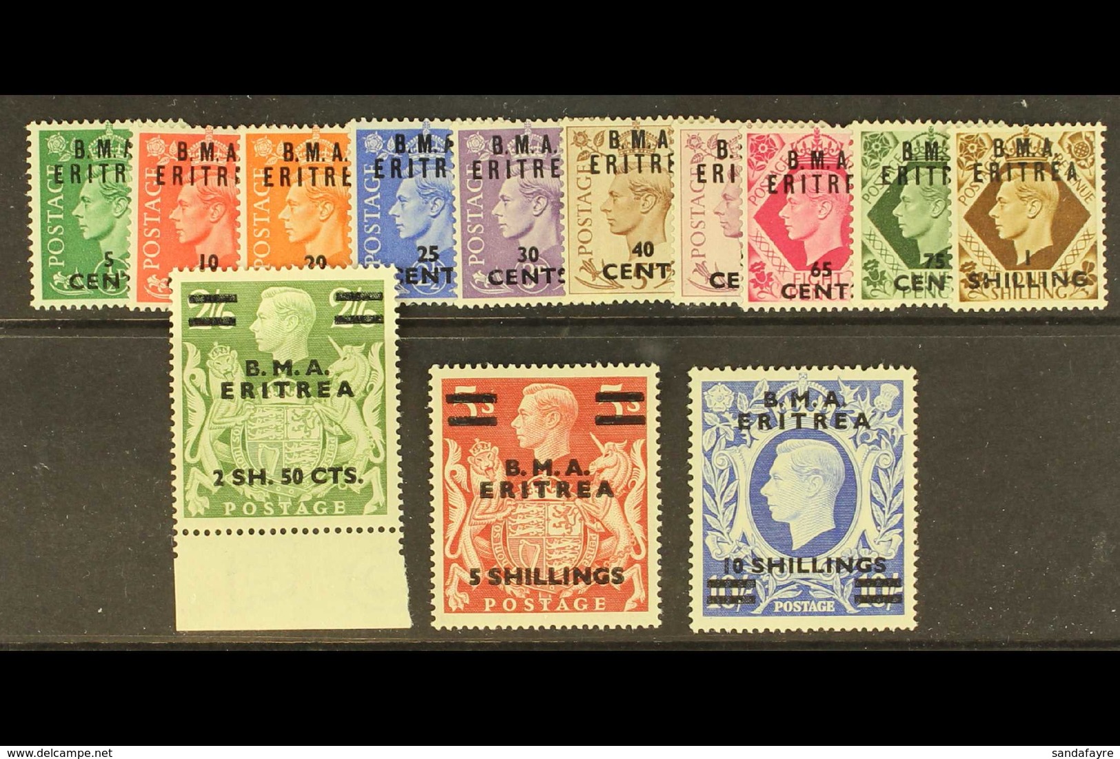 ERITREA 1948 B.M.A. Surcharge Set Complete, SG E1/12, Very Fine Never Hinged Mint. (13 Stamps) For More Images, Please V - Africa Oriental Italiana