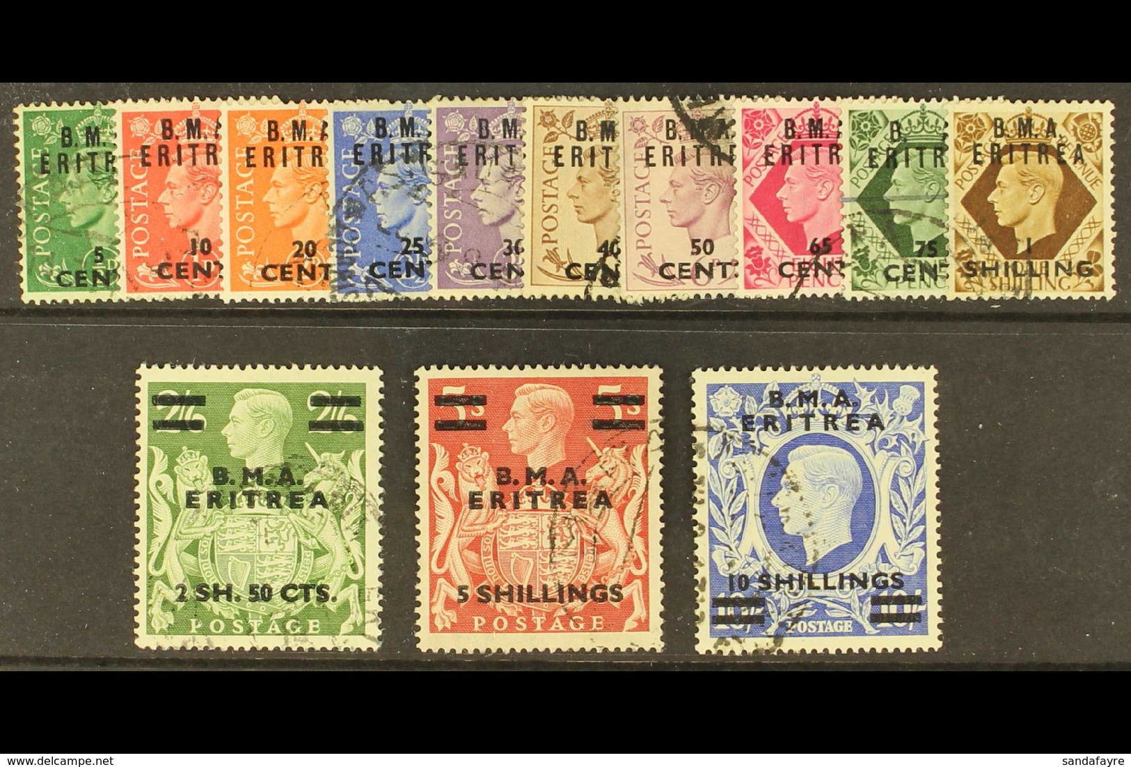 ERITREA 1948 B.M.A. Surcharge Set Complete, SG E1/12, Very Fine Never Hinged Mint. (13 Stamps) For More Images, Please V - Africa Oriental Italiana