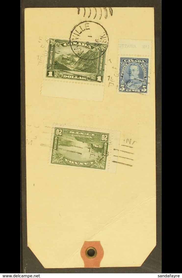 1936 PARCEL TAG Franked With 1930 $1 Olive-green, 1935 5c Blue & 20c Olive-green ($1.25 Rate), From "The Canadian Bank O - Otros & Sin Clasificación