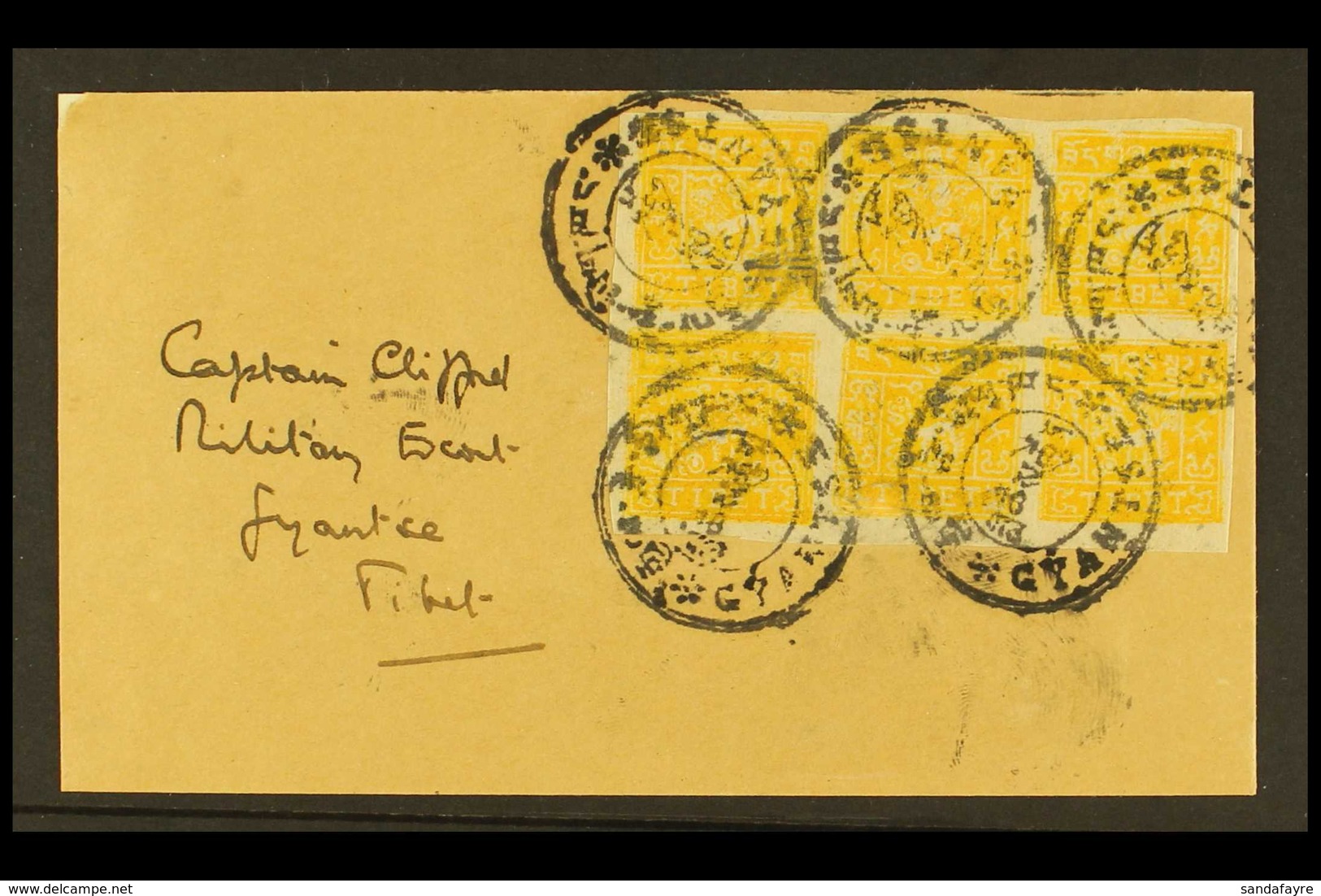 TIBET 1933 ½t Yellow Orange, Imperf, SG 98, Superb Block Of 8 Tied On Front By Gyantse Native Cds Cancels, Addressed To  - Otros & Sin Clasificación