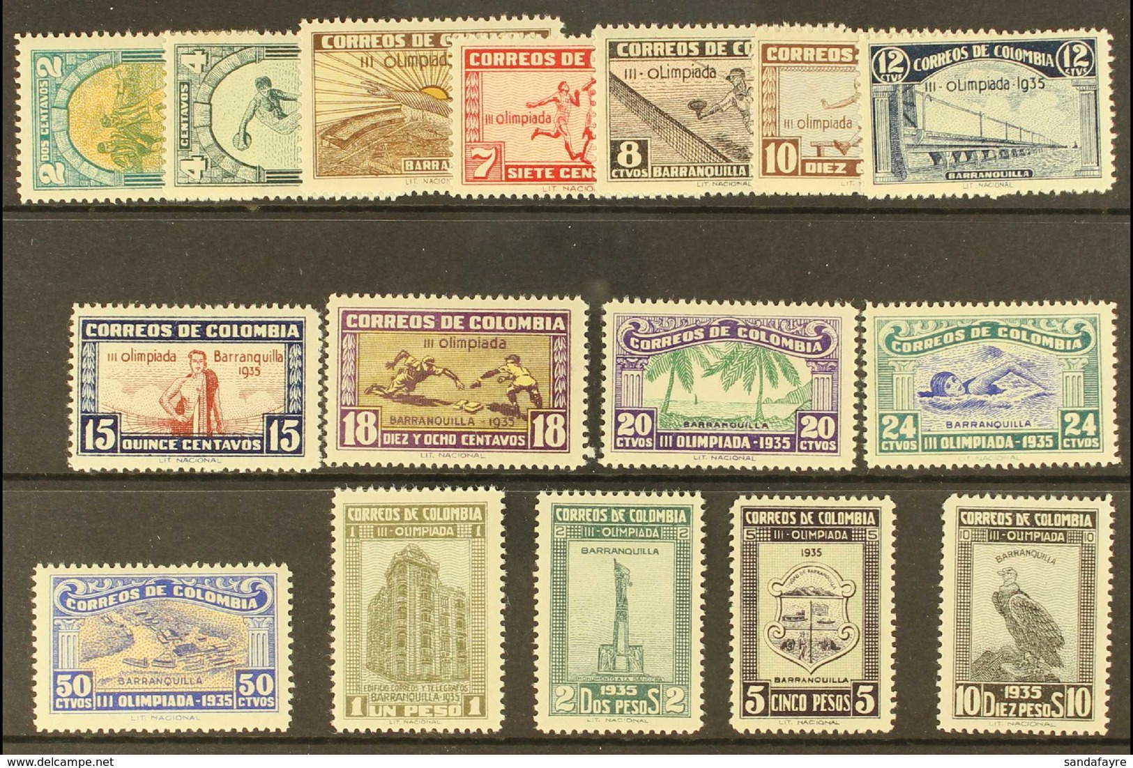 1935 Third National Olympiad / Sports Set Complete, SG 461/476 (Scott 421/36), Very Fine Mint. Cat £1500 (16 Stamps) For - Colombia