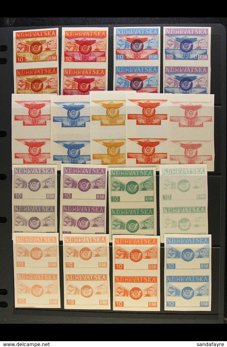 EXILE ISSUES 1949 UNIVERSAL POSTAL UNION - An Attractive Collection Of IMPERF PROOF PAIRS Printed In Various Colours On  - Croacia