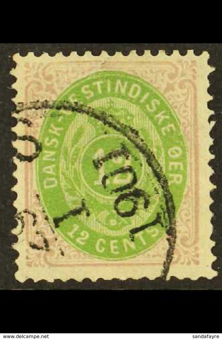 1873-1902 12c Yellow Green And Reddish Purple, SG 27, Fine With Large Part 1901 Cds. For More Images, Please Visit Http: - Danish West Indies