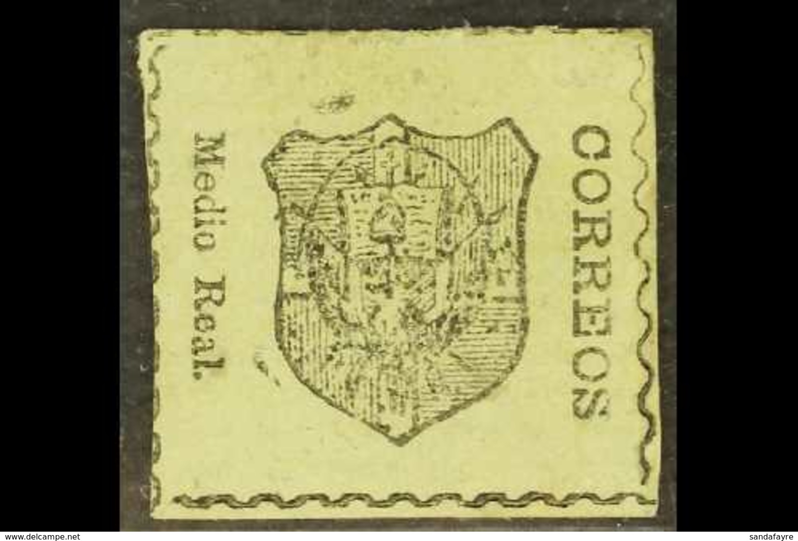 1865 ½r On Black On Pale Green, Imperf, SG 3, Unused, Cut On Simulated Perfs On Two Sides. For More Images, Please Visit - República Dominicana