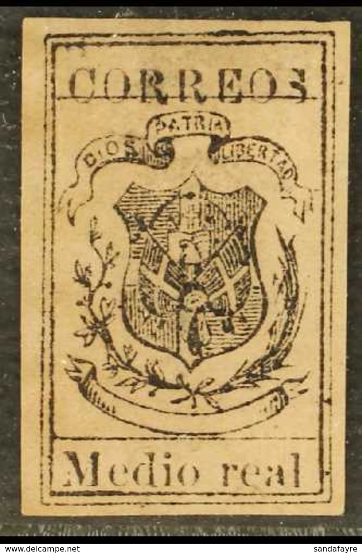 1866-74 Medio Real On Flesh, Pelure Paper, Imperf, SG 10, Fine Unused Four Margins. For More Images, Please Visit Http:/ - República Dominicana