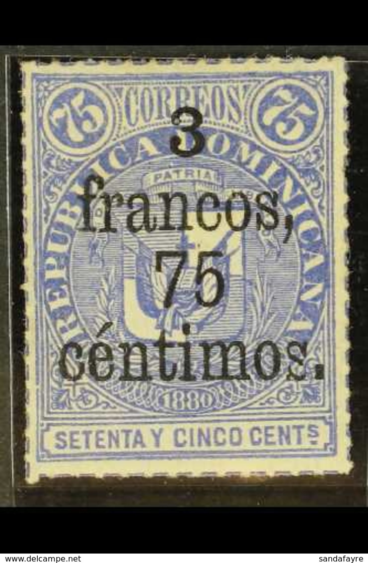 1883 3f.75c On 75c Ultramarine, Roulette, Without Network, On LAID Paper, SG 53b, Fine Unused. For More Images, Please V - República Dominicana