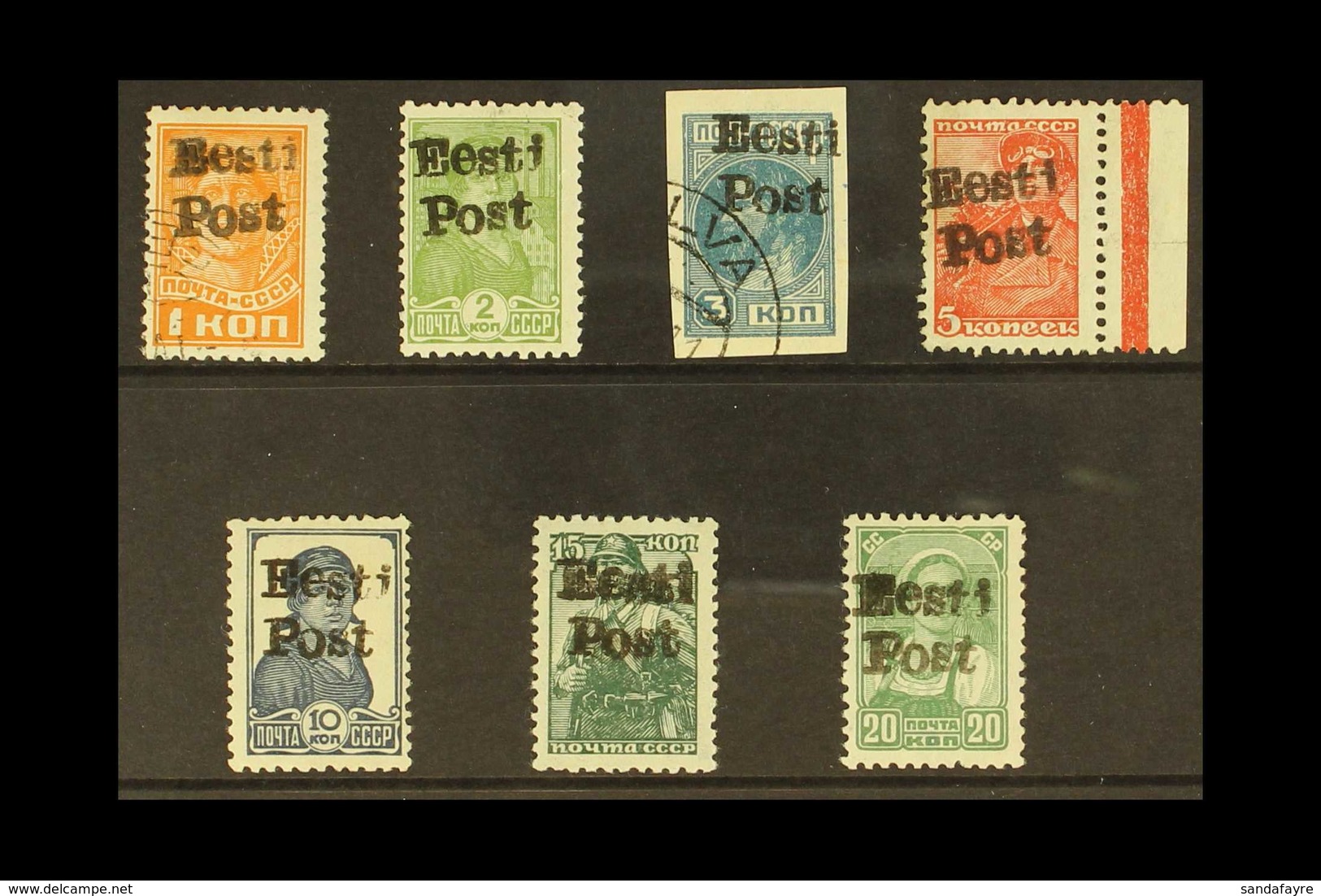 1941 ELVA LOCAL STAMPS. 1941 "Eesti Post" On The 1k To 20k (no 4k) Worker Stamps, Michel 1-8, The 1k & 3k Used (Krischke - Estonia